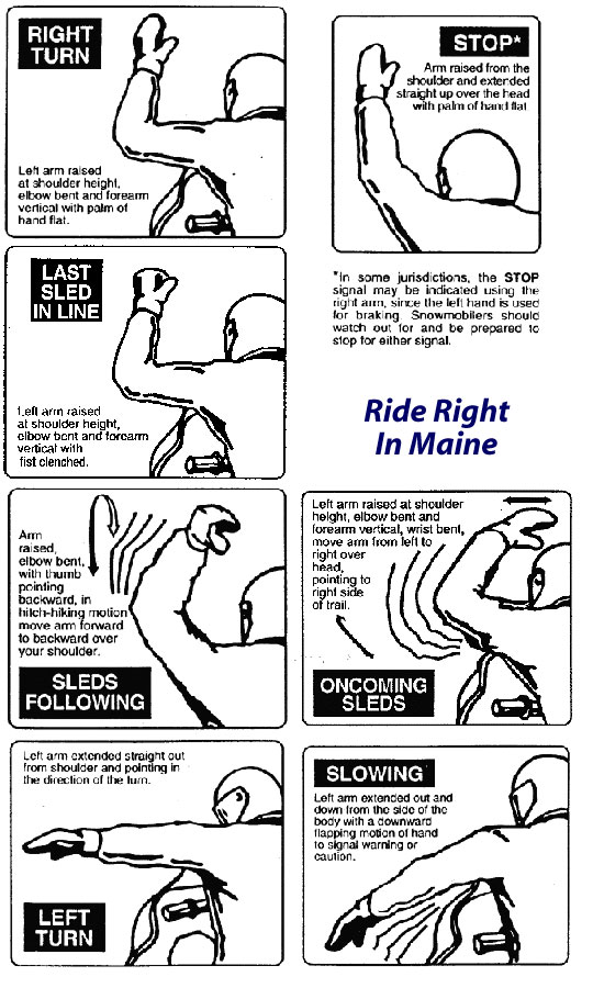 Standardized snowmobile hand signals